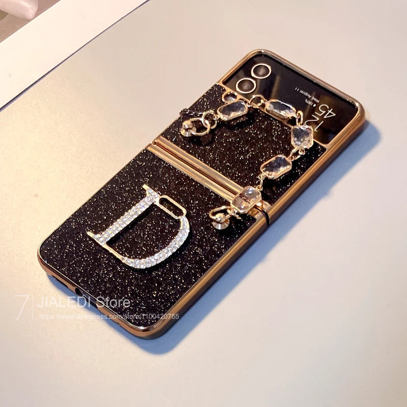 Фото Модный браслет с алмазной надписью D блестящий чехол для телефона Samsung Galaxy Z Flip 5 4 3 чехол с цепочкой №3