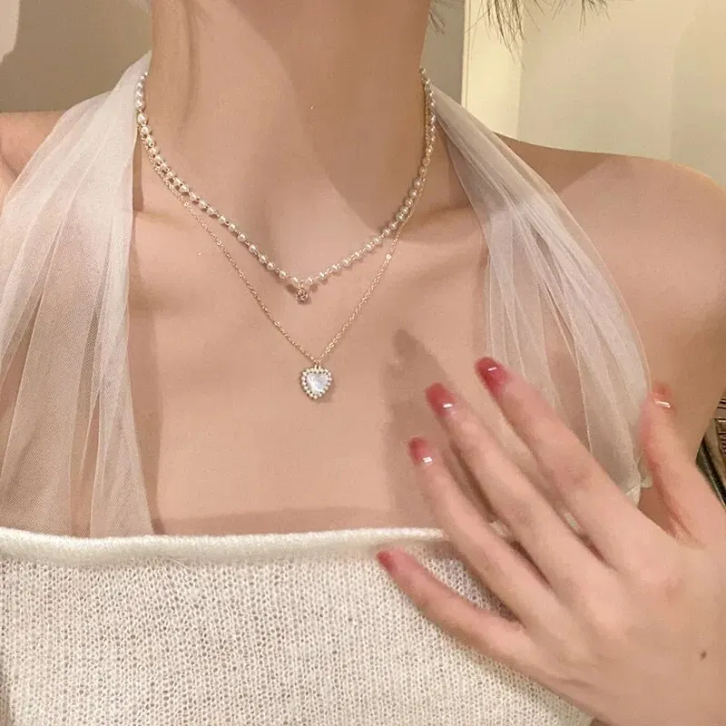 Double Layer Heart Mother of Pearl Necklace