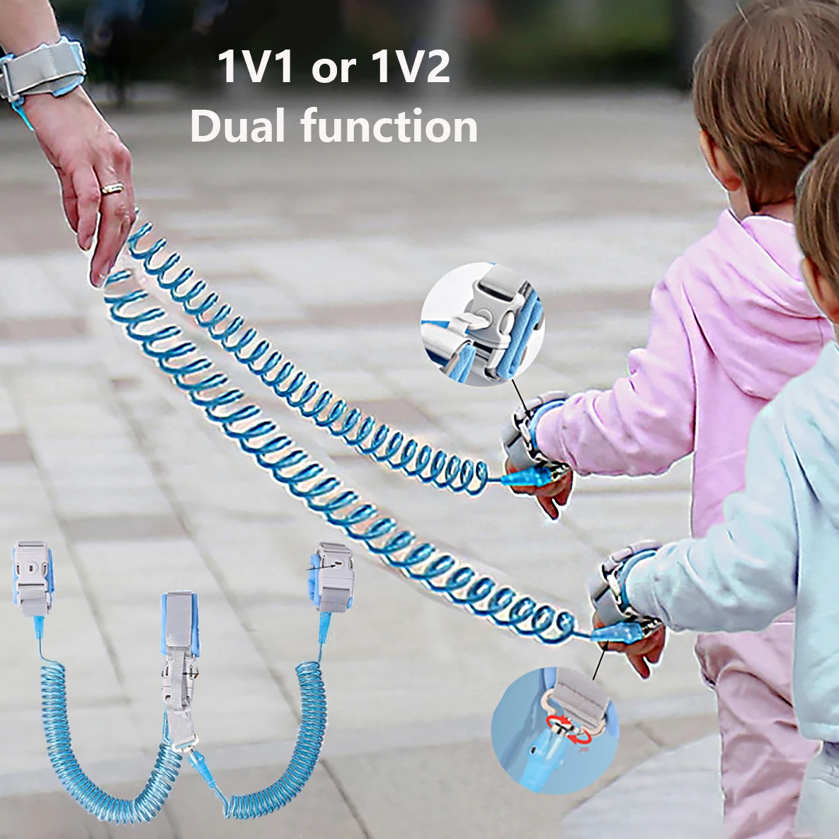 Children's outdoor anti slip ring safety traction rope upgrade one to two detachable with key lock anti loss spring rope baby harness baby loss prevention bracelet