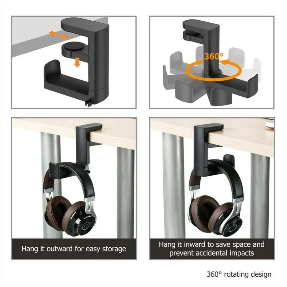 Rotating Headphone Stand and Desk Hanger for Gaming Headsets and Accessories