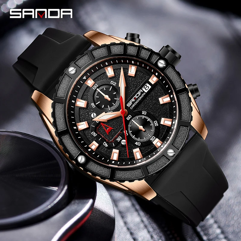 SANDA Luxury Brand Multifunctional Quartz Watches 2023 New Trend Design Silicone Watch Men Watch Luminous Waterproof Clock Reloj
