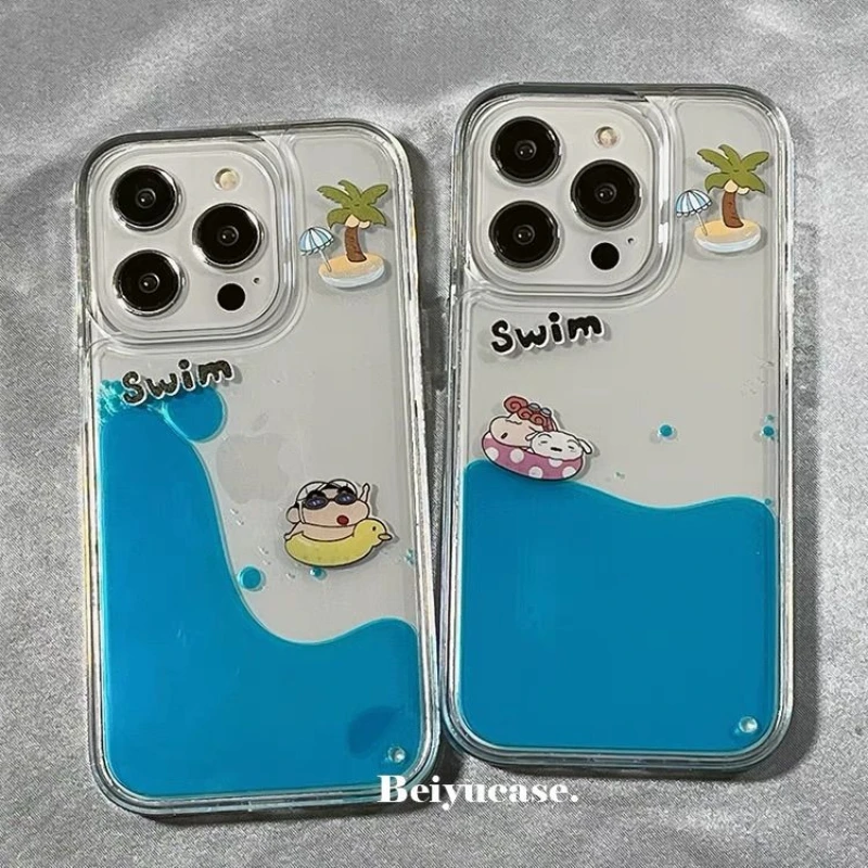 Crayon Shin chan Liquid Surfing Phone Case for Swimming Suitable for New iPhone 15 Pro/14plus/13/12/11 Apple Mobile Phone Case 1