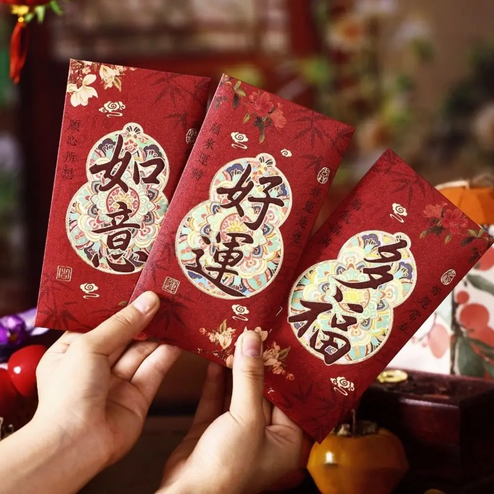 6Pcs Chinese Style 2026 Horse Year Red Envelope Traditional Bless Words Horse Year Money Envelope Paper Large Capacity