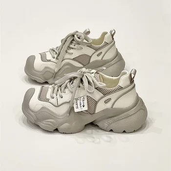 정통 2024 여름 새로운 여성 운동화 경량 두꺼운 단독 증가 높이 메쉬 통기성 스포츠 신발 캐주얼 신발