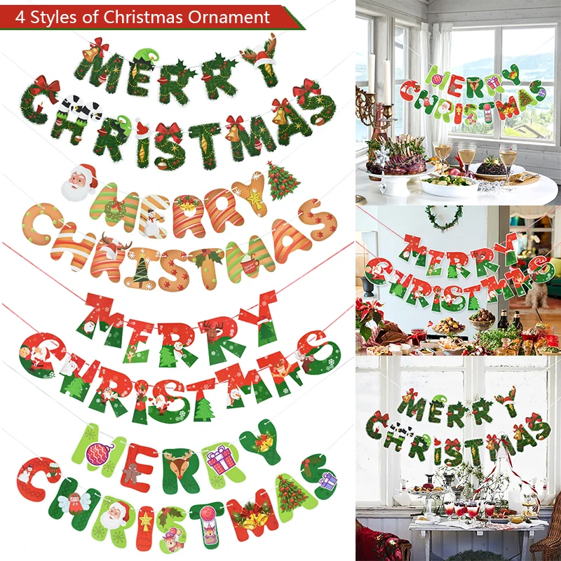 

1set Christmas Flag Ornaments Banner Merry Christmas Decorations For Home Garland Santa Claus Navidad Decor Xmas New Year 2024