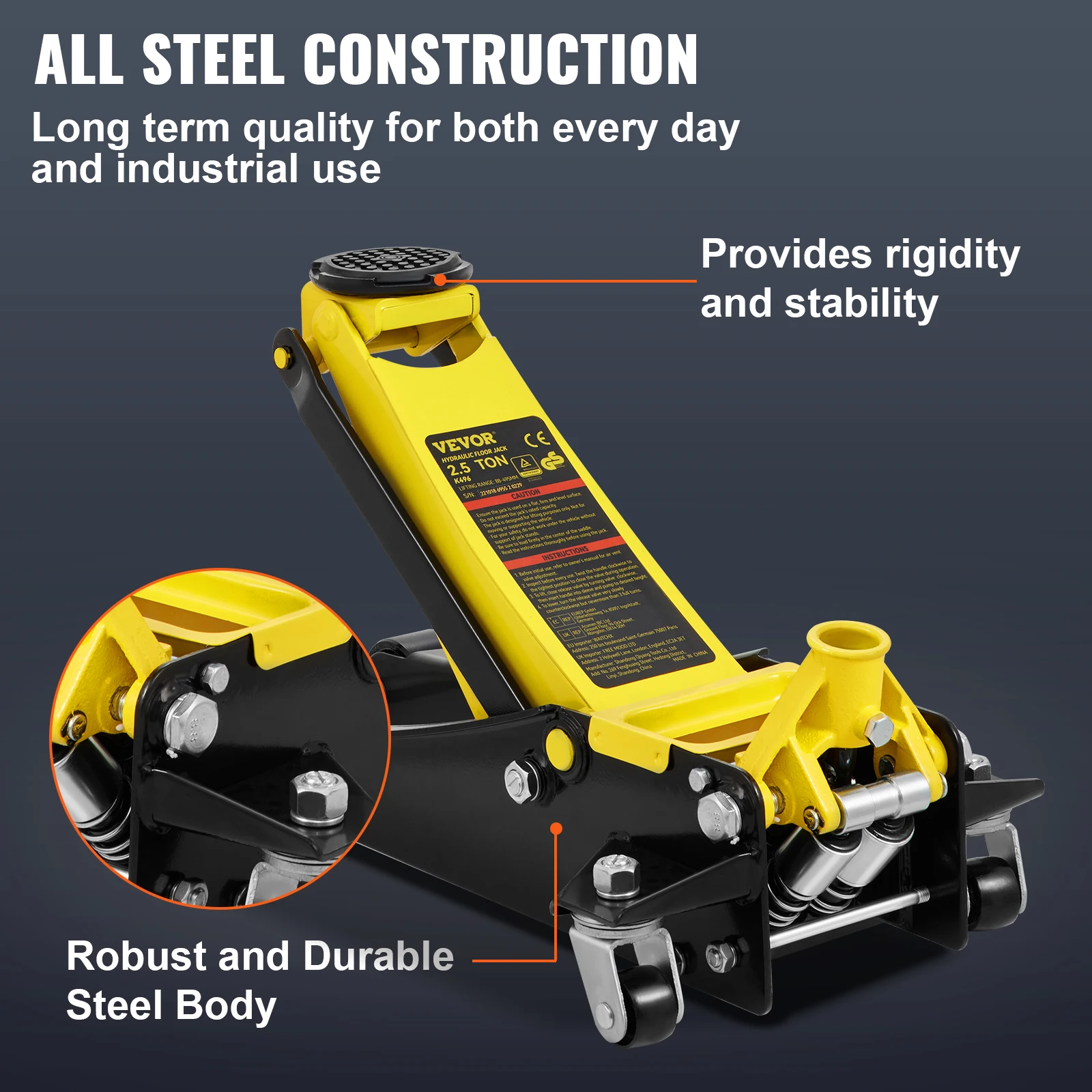 VEVOR Car Jack 2.5-4Ton Floor Jacks Heavy-Duty Steel Racing Jack W/ Dual Pistons Quick Lift Pump Tire Change Lifting Repair Tool
