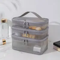 Fashion Transparent Mesh Travel Cosmetic Bag Storage 1/2/3 layer Toiletry Bag Large Capacity Make Up Organizer Bag Women's 1