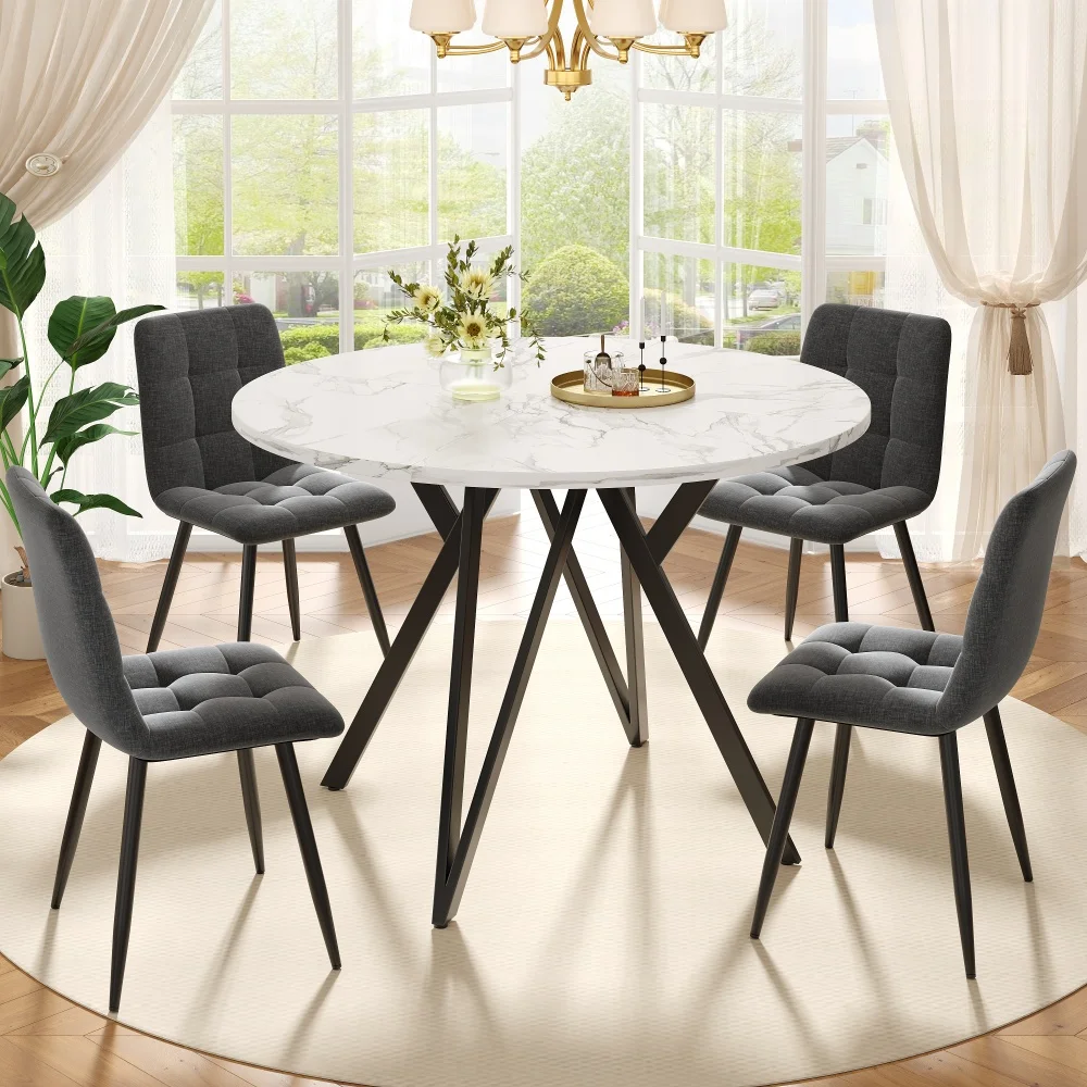 Runder Esstisch (100 x 100 x 76 cm), runder Couchtisch für 4 Personen, stilvolle Tischbeine aus Metall, Arbeitsplatte aus MDF-Marmor, für die Küche – Detail 25