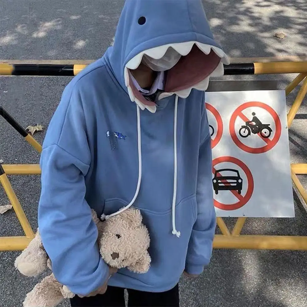 

Funny Shark Patchwork Hoodies Man Autumn Kawaii Sweatshirt 2023 Casual Long Sleeve Pullover School Couple Clothes New