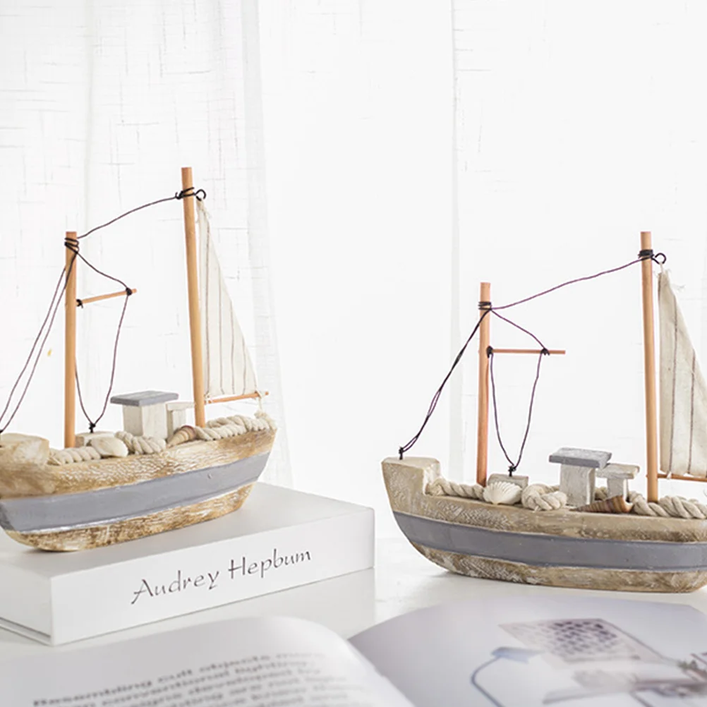 Wooden Home Decor Vintage Nautical Sailing Wood Display Model Ship Mediterranean Fishing for Ocean Theme Party and Room