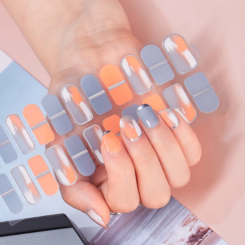 Semi Cured Gel Nails Art Stickers Fashion Solid Color Manicure Decal UV LED Lamp Gel Nail Decals Nail Sticker Decoration