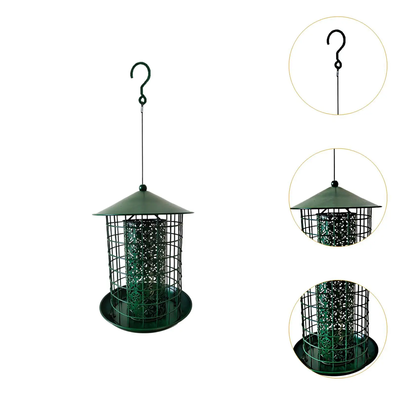 Metal Hanging Bird Feeder Green Birds Feeder,Rainproof Squirrel Proof Birdfeeder Bird Feeding for Outside,Lawn Balcony Garden