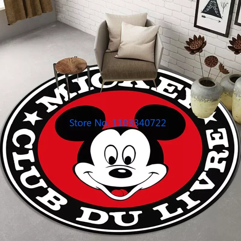 

Mickey Minnie Round Carpet Floor Mats Rug Round Carpet 120cm Crawling Game Non-slip Play Floor Mat for Kids Living Room Decor