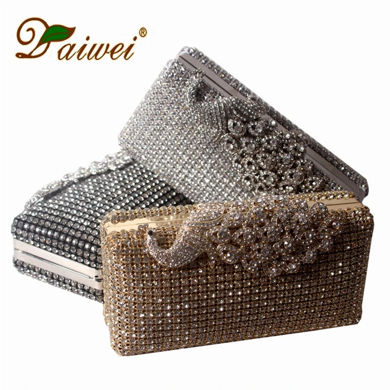 

17x9CM New Rhinestone Dinner Bag KTV Diamond Wedding Clutch Bag Peacock Rhinestone Banquet Bag A7908