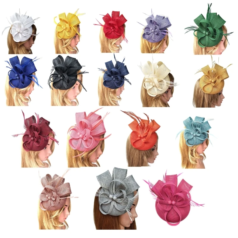 

Feather Flower Fascinator Hat Hair Clip for TeaParty Female Fascinator Top Hat Church Headpiece Bridal Shower Accessory 264E
