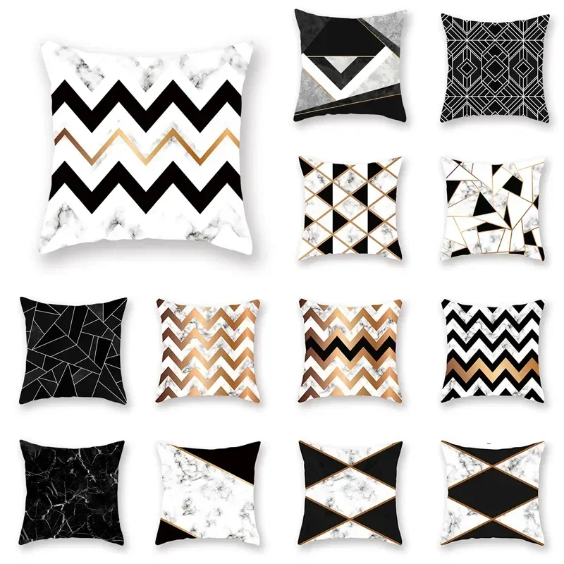 

Gold Black Geometric Marble Sofa Decorative Cushion Cover Pillow Pillowcase Sofa Stripe Pillow Covers Throw Pillows 45*45