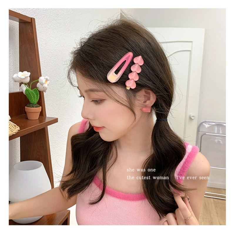 Gradient Pink Love Hair Clip For Women Cute Duckbill Clip Side Clip For Headwear