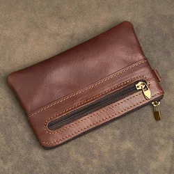 Premium Genuine Leather Mini Zipper Wallet & Card Holder (Dark Brown)