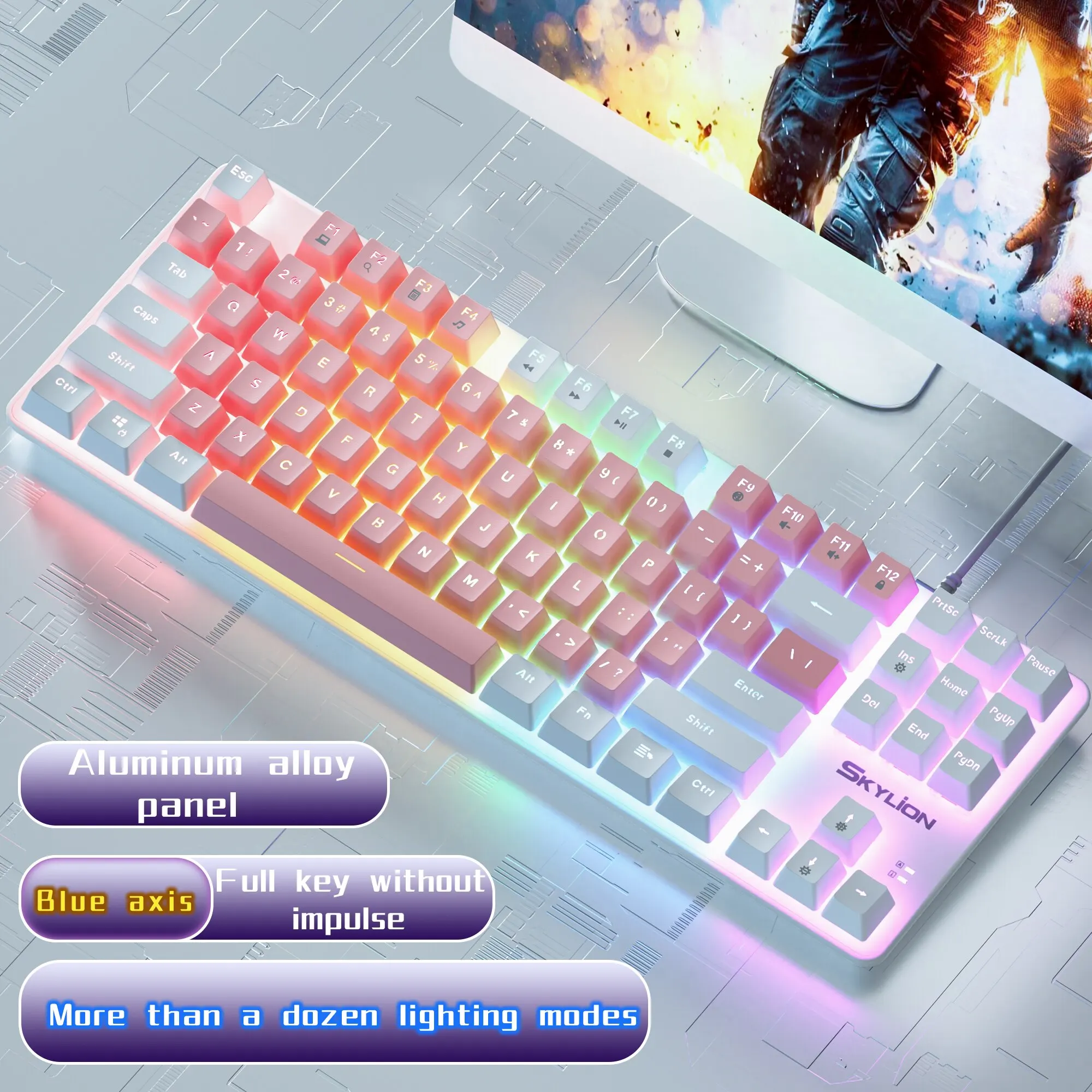 Tastiera Meccanica Cablata Skylion H87 10 Tipi Di Giochi E Ufficio Con Illuminazione Colorata Per Microsoft Windows E Sistema Apple Ios