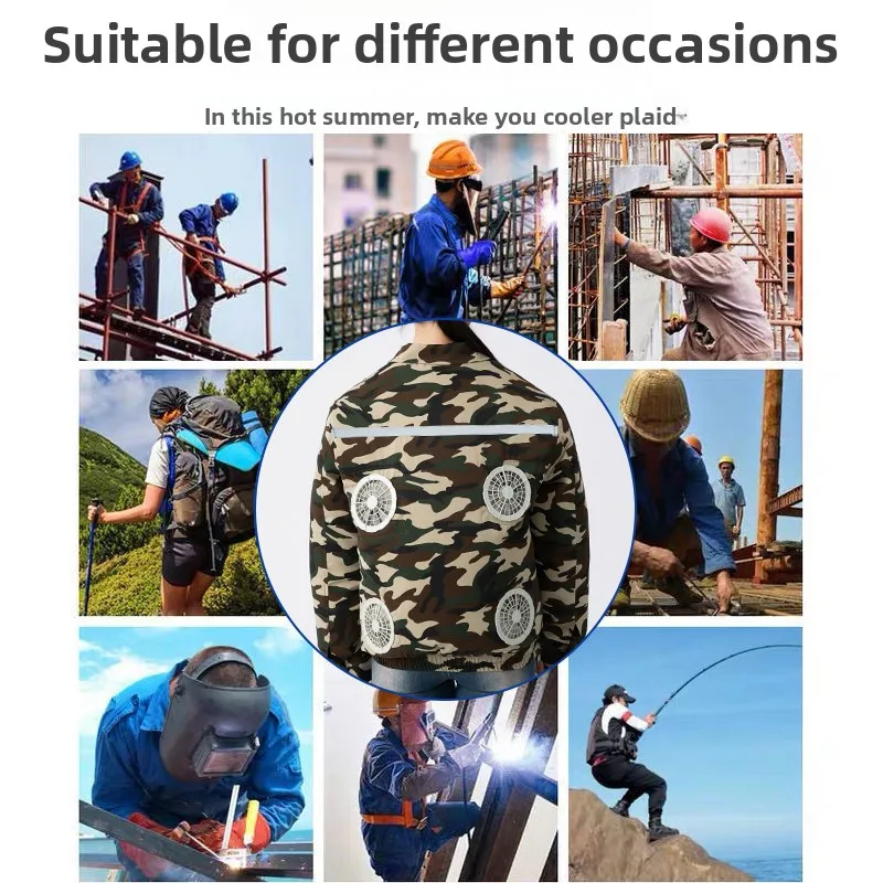 Men Welding Work Jacket 4 Fan Cooling Cotton 270GSM Heavy Duty Air Conditioner Clothing Outdoor Construction Summer Breathable