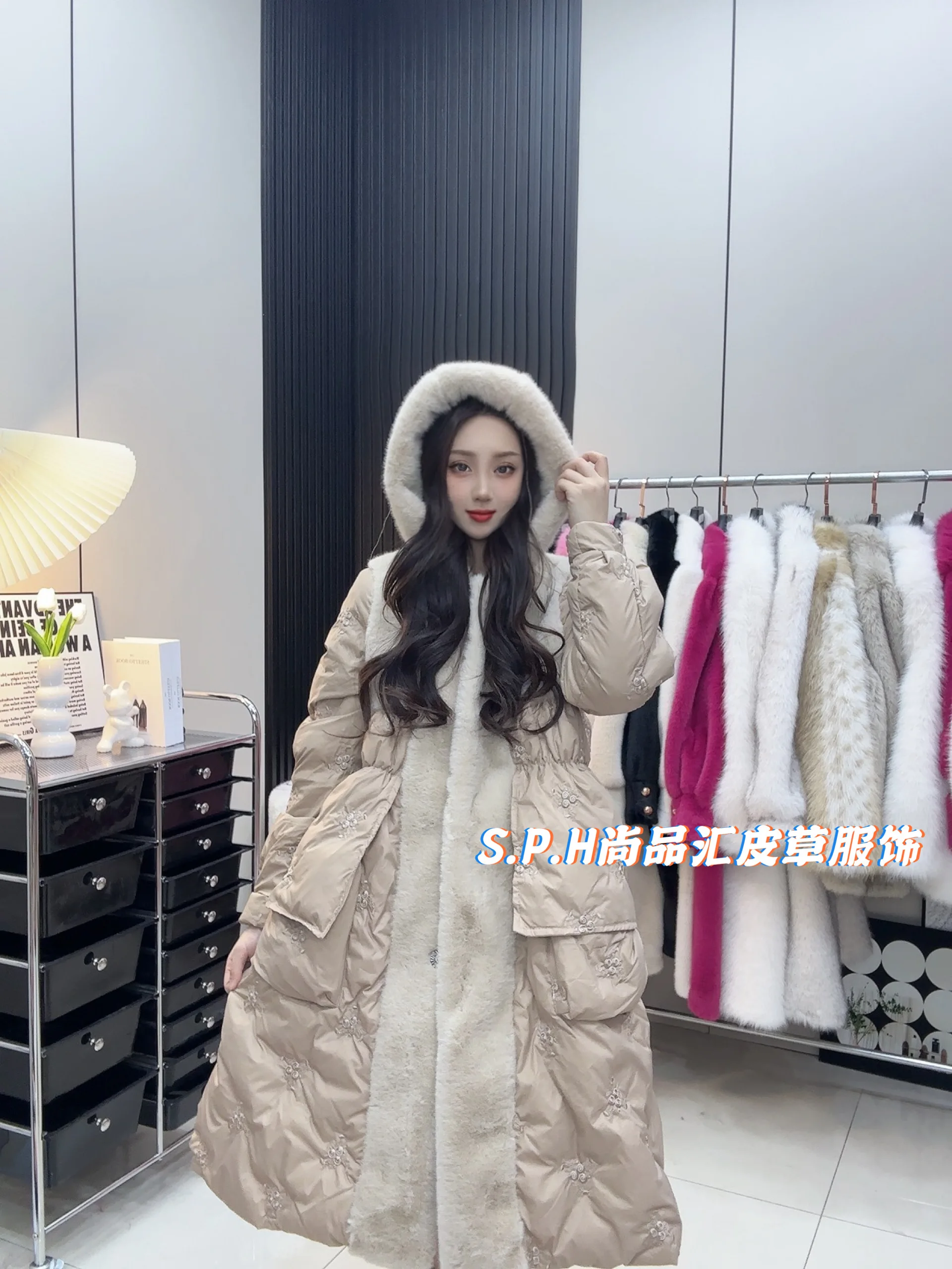 Fashion Temperament Hooded Sweet Long Down Jacket Women 2023 Fall Winter Thick Slim Coats Long Sleeve Faux Fur Coat Female