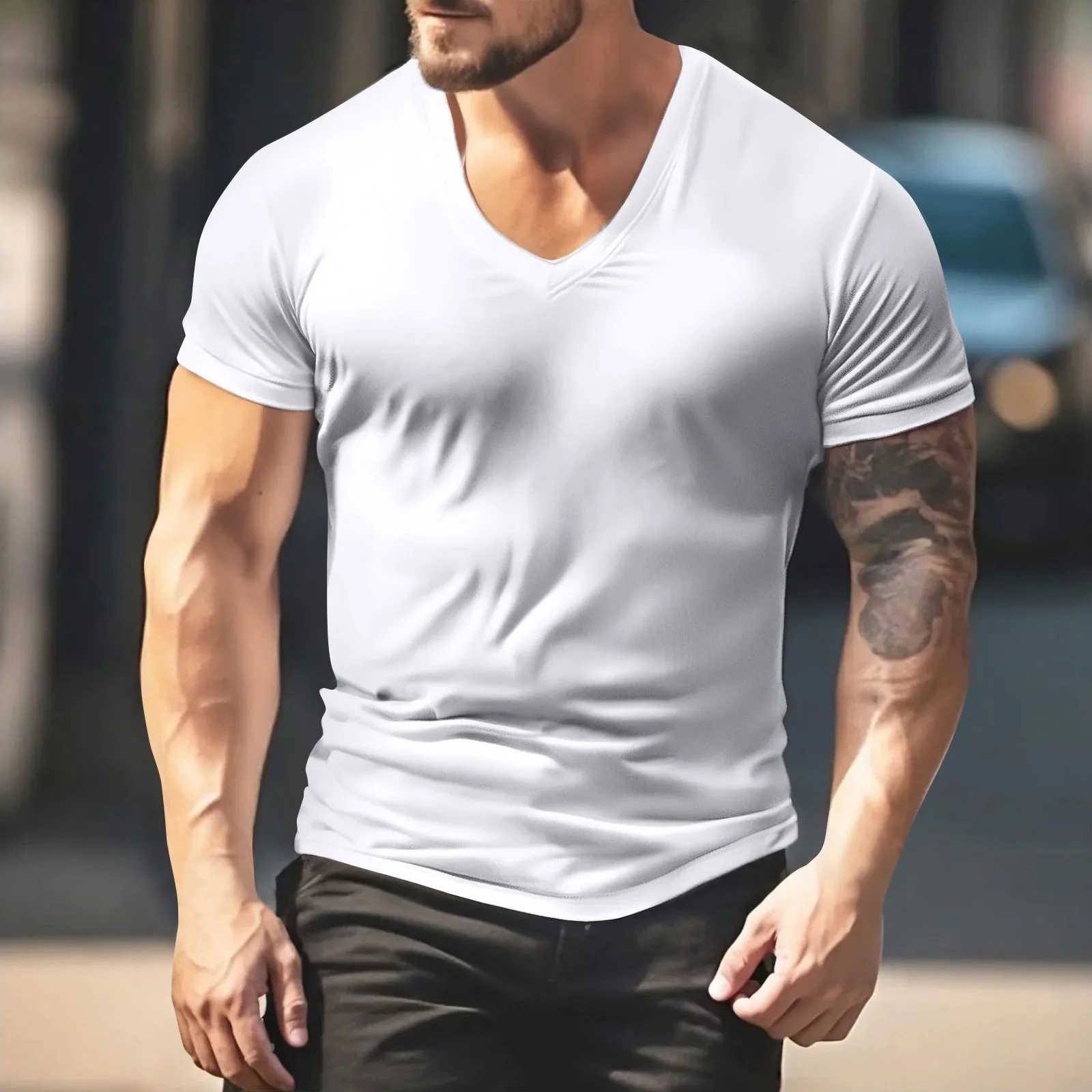 Men'S V-Neck T-Shirt Solid Color Casual T-Shirt Short Sleeve Tops T Shirt Man Tops Summer T Shirt Gym 2025 Camiseta 3 S0a040c014e35439aa128051c38c4218dK