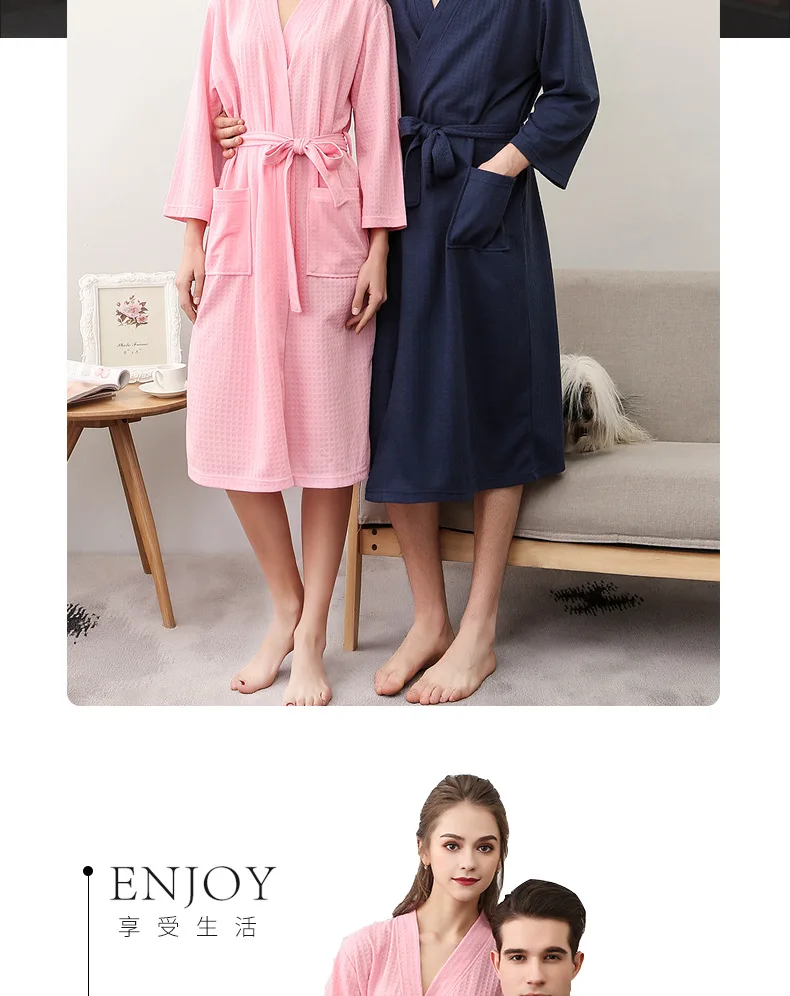 Waffelgewebter Bademantel, minimalistischer nordischer Stil, Paar-Robe, Spa-Robe mit Gürtel, mehrfarbig, lockere Passform, Loungewear für Männer und Frauen – Detail 13