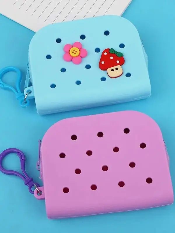 DIY Cartoon Silikon-Geldbörse mit Lochdesign, kleine Aufbewahrungstasche für Münzen, Kopfhörer, Schlüssel, Kartentasche, Münzgeldbörse, Rucksackanhänger-Tasche – Detail 3
