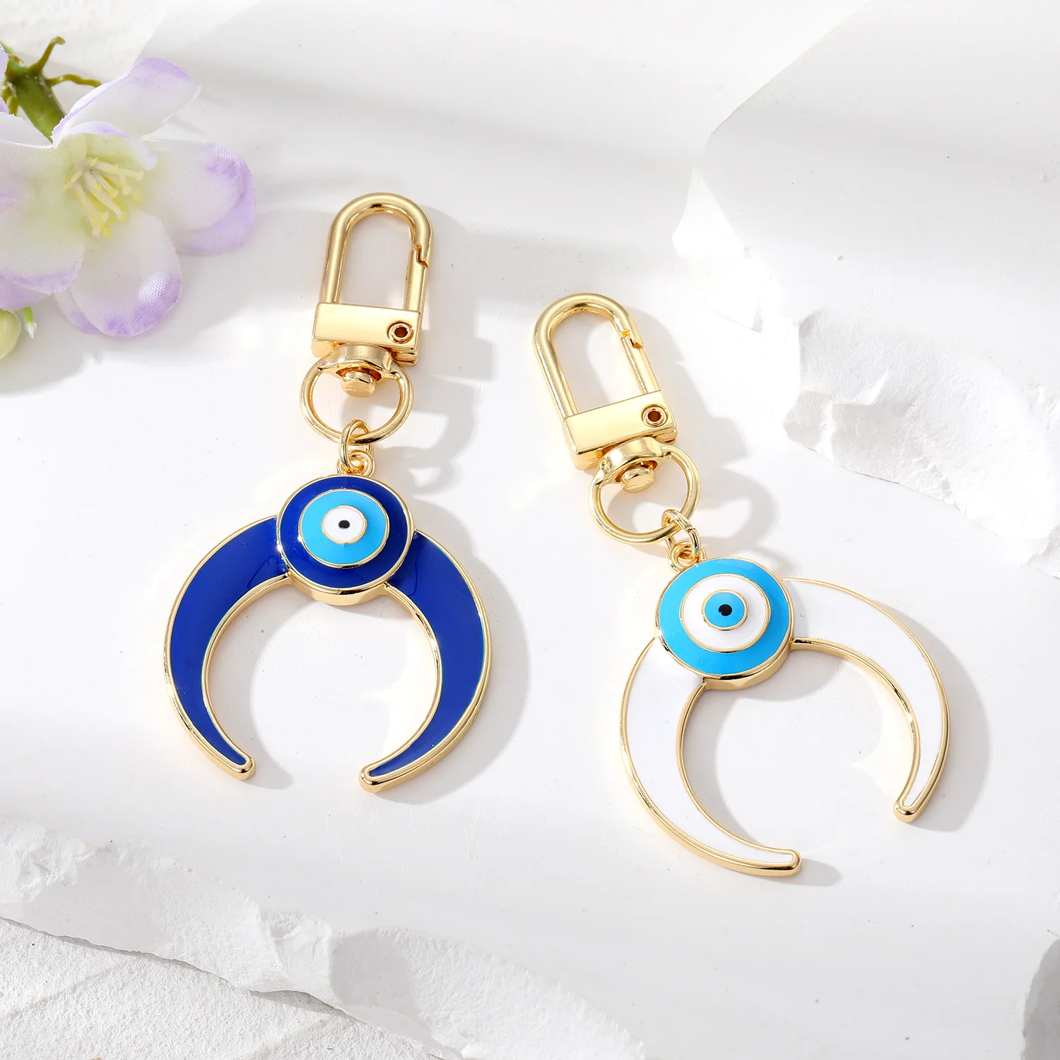 

15pcs Enamel Moon Evil Eye Keychains Keyring Lucky Turkish Blue Eye Bag Car Key Chain Accessories Jewelry