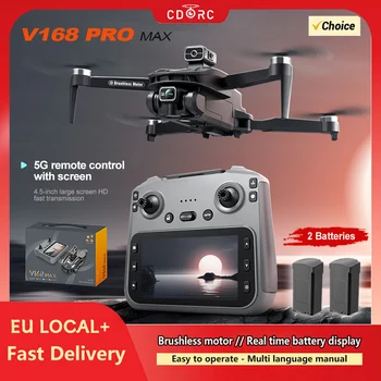 NUOVO Drone GPS V168 MAX 5G WIFI Professionale con Doppia Fotocamera 4K HD, 2 Batterie, Motore Brushless, Evitamento Ostacoli, Schermo, Quadricottero RC Giocattolo