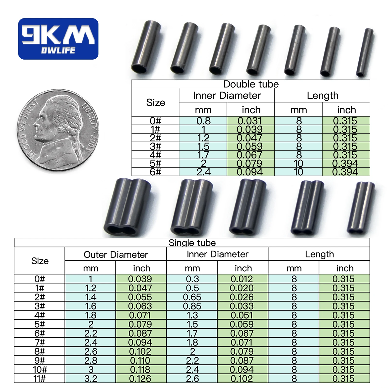 50~200Pcs Fishing Wire Tube Brass Fishing Single Double Barrel