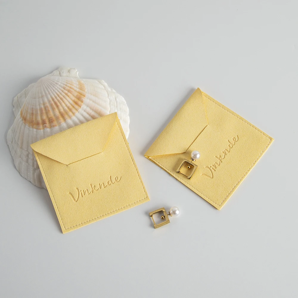 100Pcs/Lot Custom Jewelry Envelope Bag Yellow Microfiber Velvet Sude Flannel Gift Pouch Box Insert Accessory  Jewellery Storage