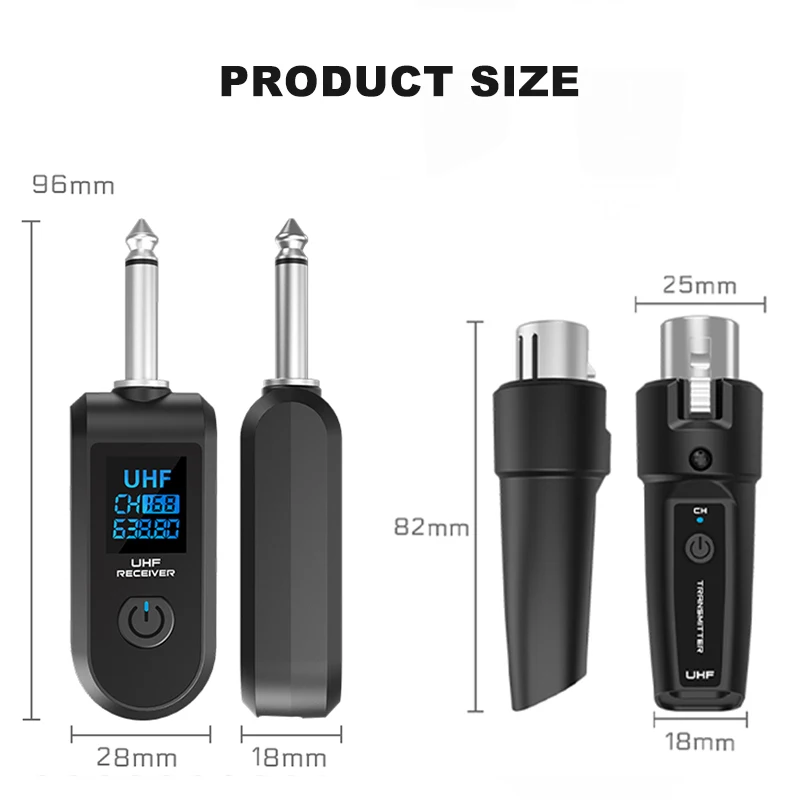 UHF XLR Adapter System Wireless Microphone Transmitter Receiver System for Dynamic Microphone Guitar Audio Mixer PA System