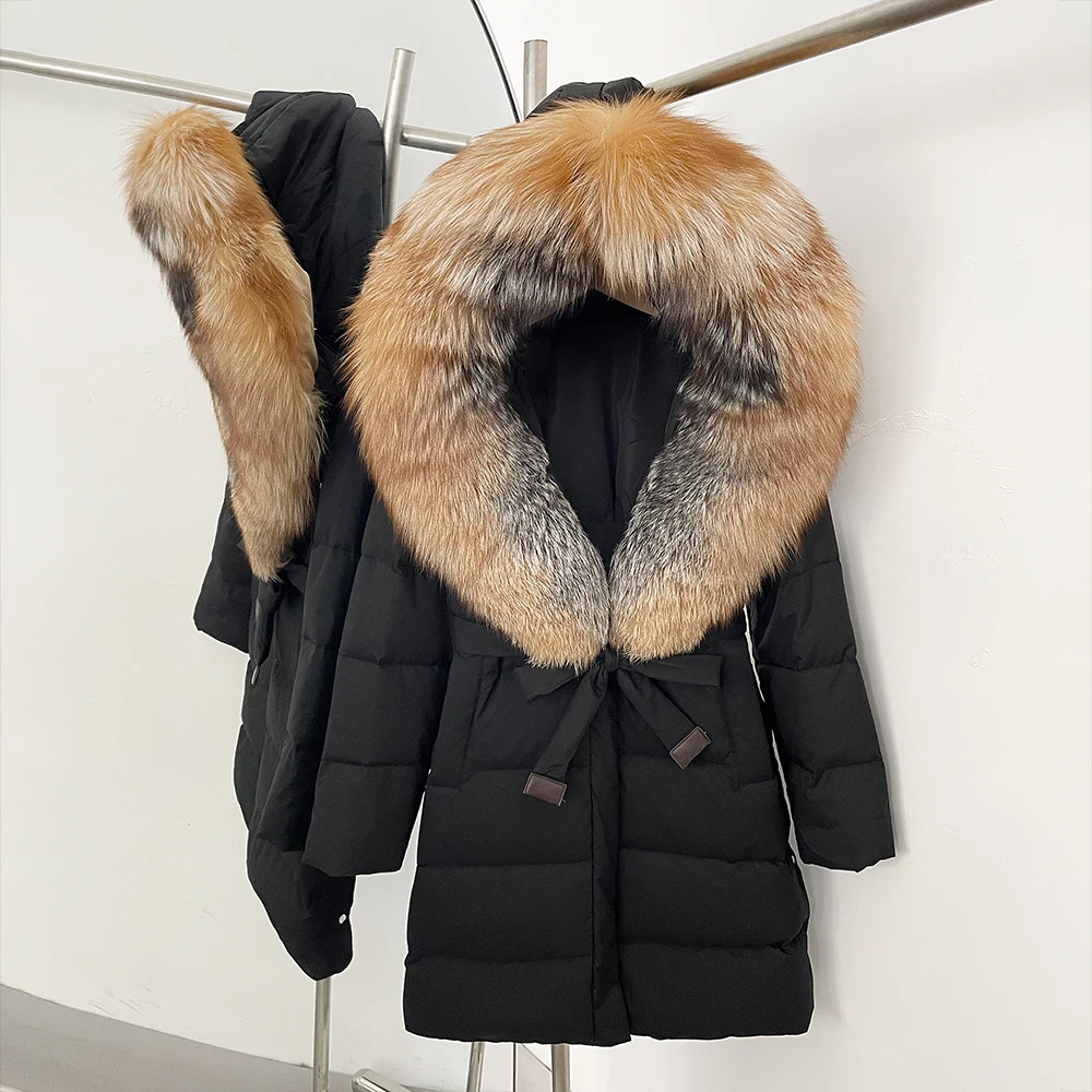 OFTBUY Women's White Duck Down Jacket 2025 New Winter Genuine Fox Fur Hooded Puffer Coat Women Outerwear Female Fashion Parkas