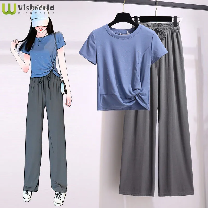 Single / Foreign Style Aging Fashion Suit Women 2022 Summer New Korean Slim and Wide Leg Pants Two-piece Set Women