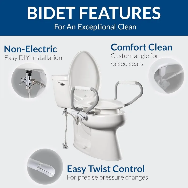 Assurance 3" Raised Toilet Seat with Handles and Bidet Attachment, Clean Shield Guard, Secure Hinges, Elongated, White 6