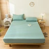 Waterproof Fitted Sheet Queen Size Mattress Cover Solid Color Fit Sheet With Elastic Band Bedsheet 90x200 160x200 Bed Cover 1