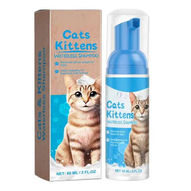 Flea Shampoo For Cats No Rinse Quick-Drying Cat Shampoo Licking Safe Dry Shampoo 60ml Gentle Foam Shampoo For Cats Deep 1