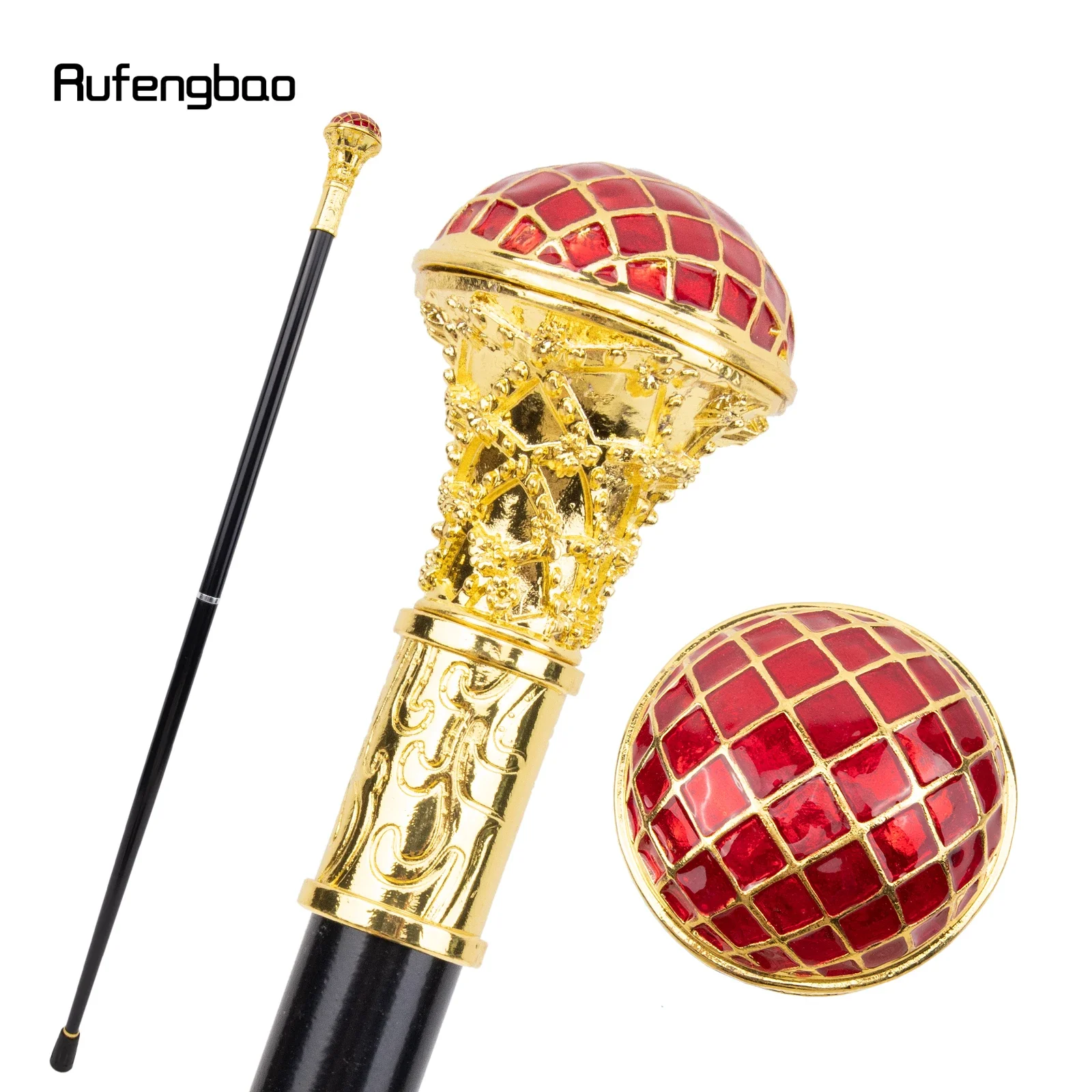 

Red Ball Type Golden Walking Cane Fashion Decorative Walking Stick Gentleman Elegant Cosplay Cane Knob Crosier 90cm