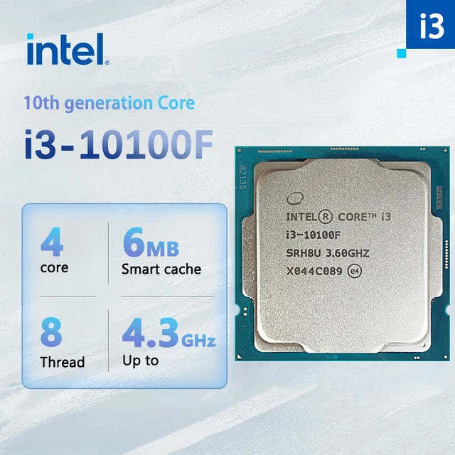 Intel Core i3-10100F NEW i3 10100F 3.6 GHz 4-core 8-thread CPU processor L2 = 1M L3 = 6m 65W LGA 1200 but no fan