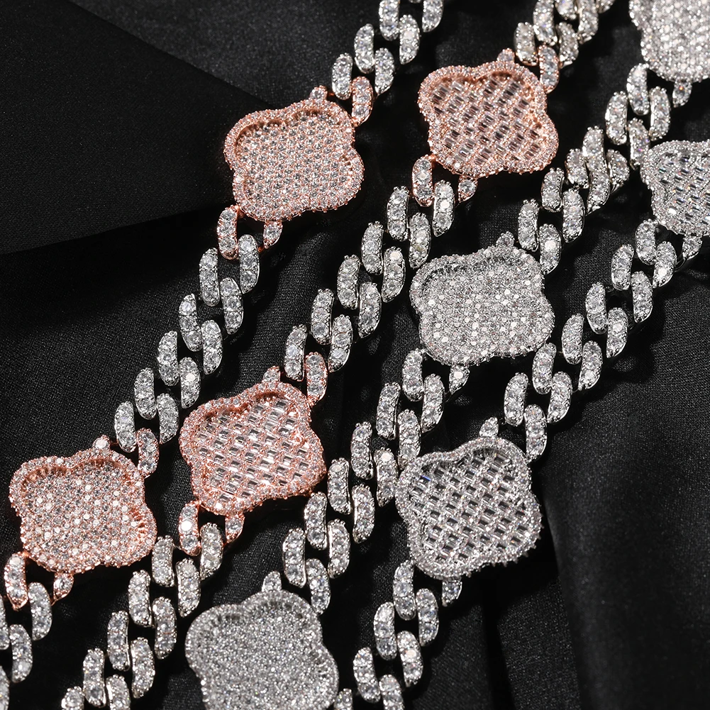 UWIN 9mm Cuban Link Bracelet with Cubic Zirconia Four-Leaf-Clover Luxury Bracelet Fashion Jewelry for Mothers' Day