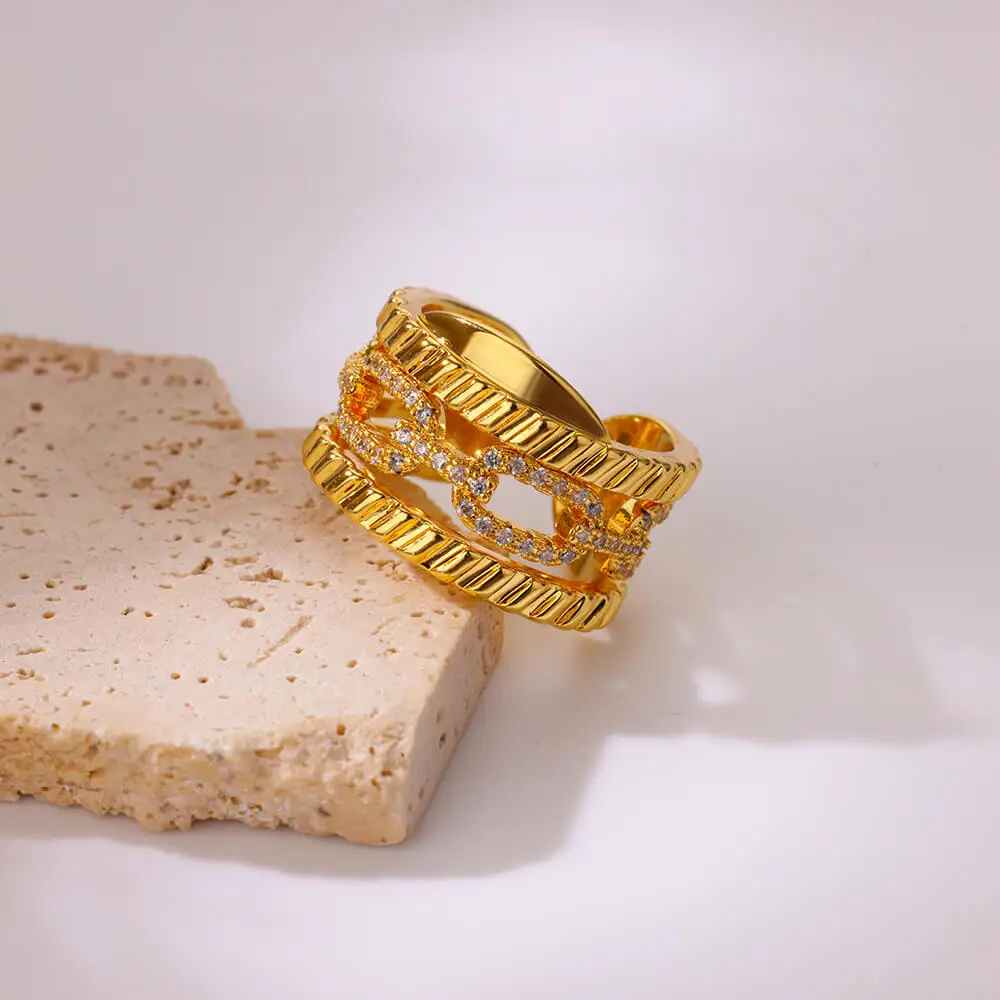 Zircon Chunky Geometric Link Rings For Women