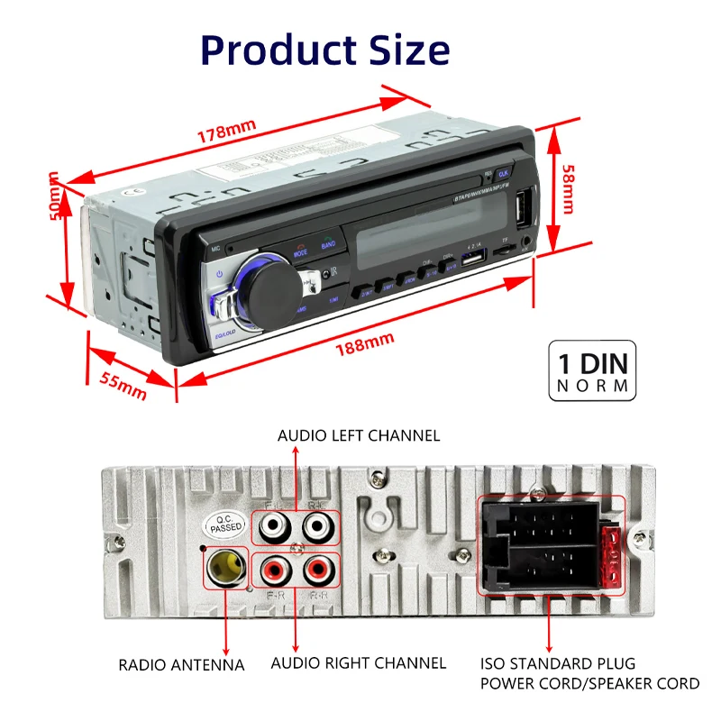 Car Radio 1 Din Bluetooth Handsfree Audio MP3 Player USB TF Aux ID3 APP  Control ISO Connector Stereo Sound System Head Unit 530