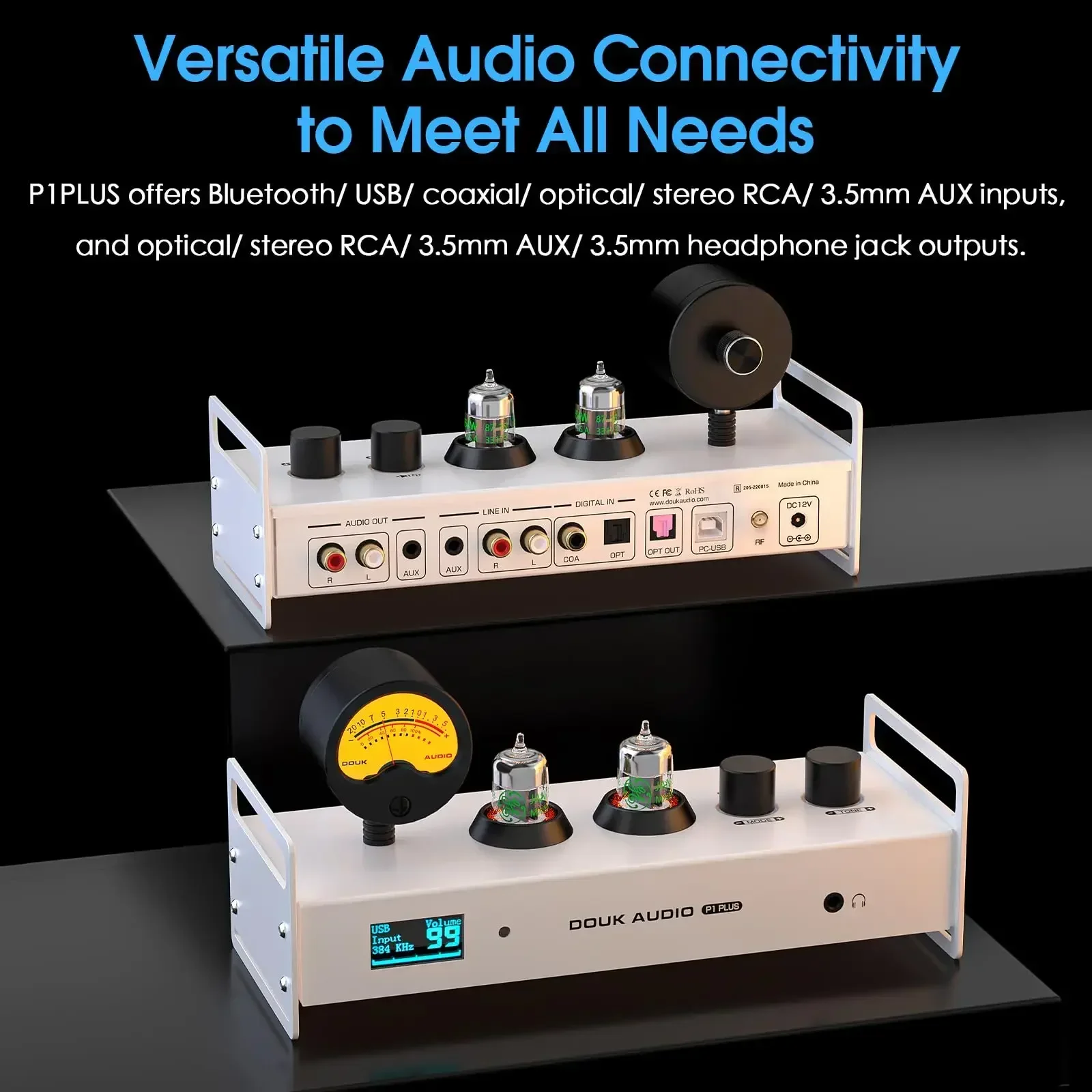 Douk Audio P1PLUS Bluetooth Tube Preamp USB DAC Headphone Amp with VU Meter support DSD256 5