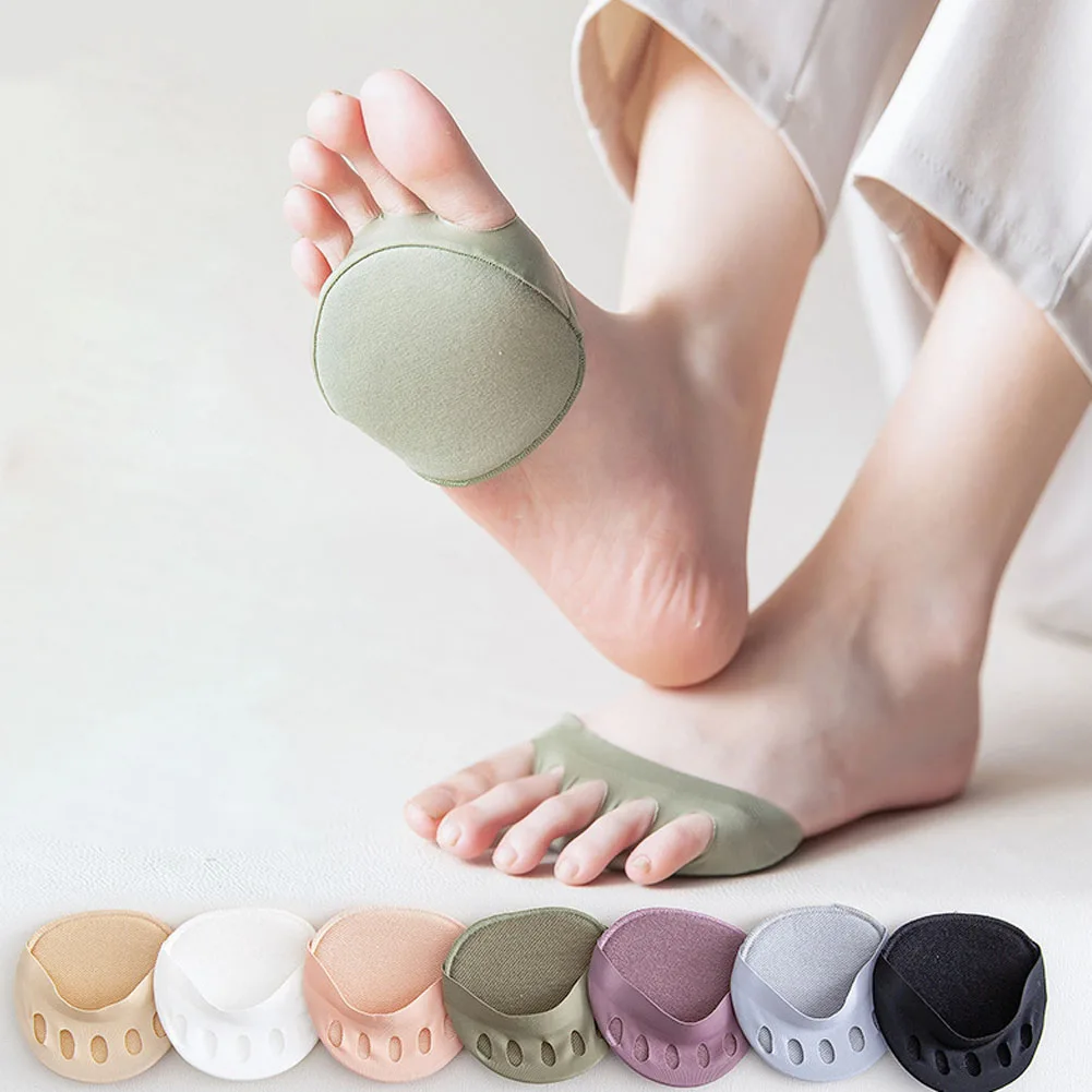 

1 Pairs Five Finger Half Feet Boat Socks Women Spring Summer Thin Invisible Weave Velvet Ice Silk Foot Pad Toe Open Toe Socks