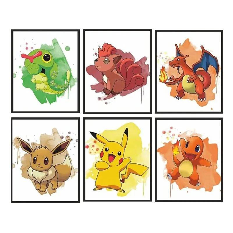 

Canvas Painting Anime Pokemon Pikachu Charizard Eevee Poster Mural Wall Art Pictures Bedroom Home Cartoon Decoration Kids Gifts