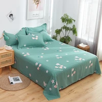 Pink Floral Flat Sheet Set Twin/Queen Cotton Chic Botanical Blossom Flower Kawaii Fruit Cherry Print Bed Sheet with 2 Pillowcase 1