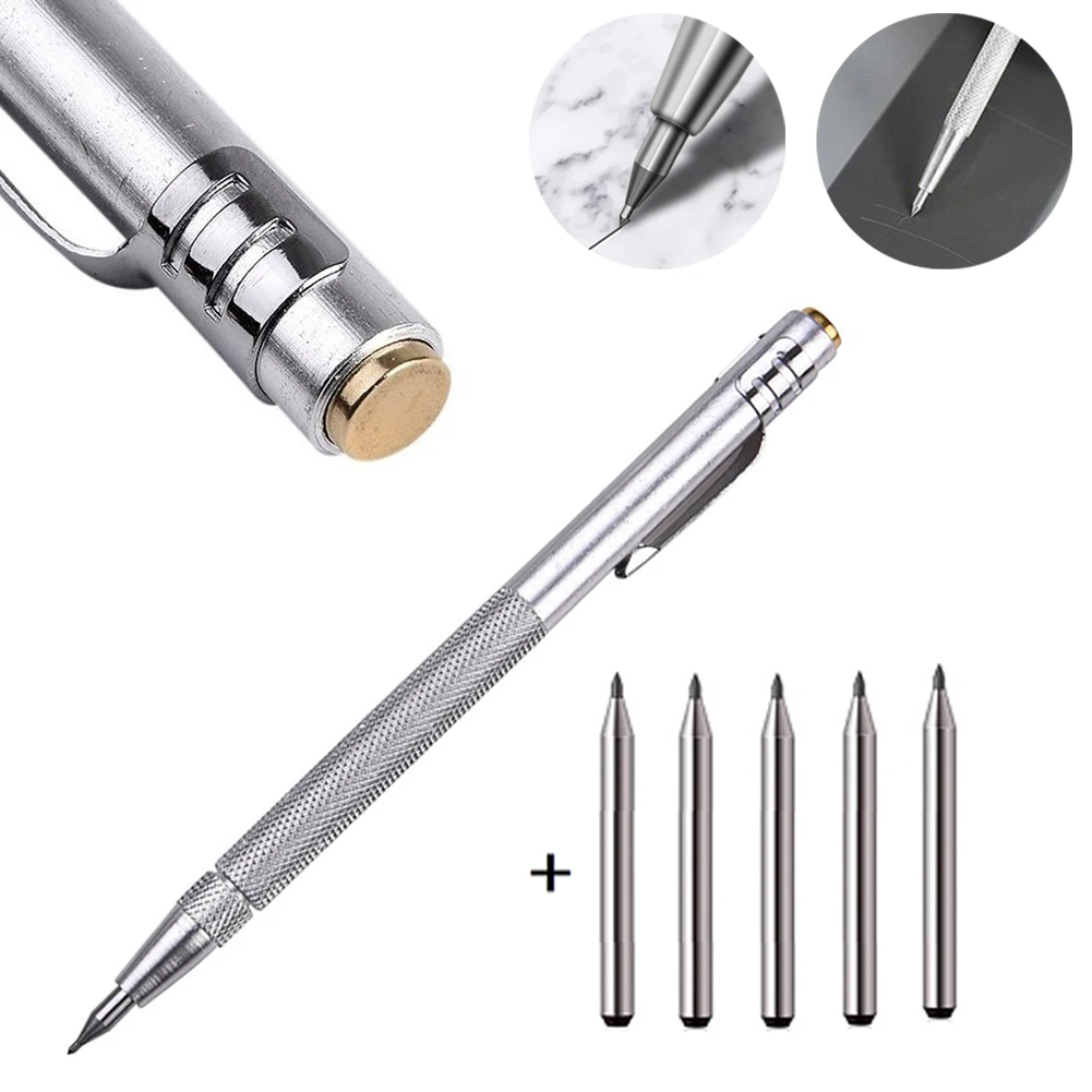 

6PC/Set Tungsten Carbide Tip Scriber Engraving Pen Construction Marking Tip Marker Tool For Glass Ceramic Metal Wood Hand Tools