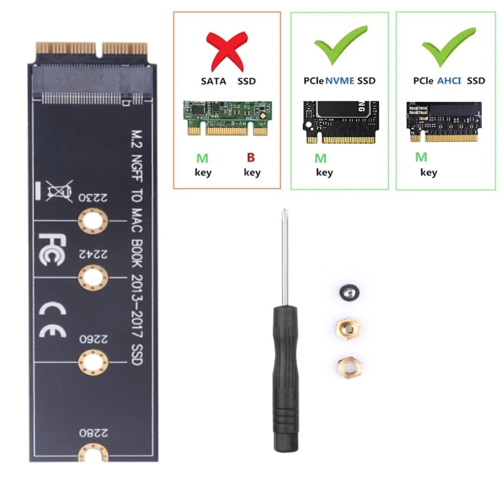 M.2 NVME SSD 변환 어댑터 카드 MacBook Air Pro Retina 2013-2017용 NGFF AHCI SSD 업그레이드 키트(A1465 A1466 A1398 A1502용)