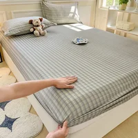 PLAID Fitted Sheet with Elastic Band Non Slip Adjustable Mattress Cover Soft Comfortable for Single Double King Queen Size 2